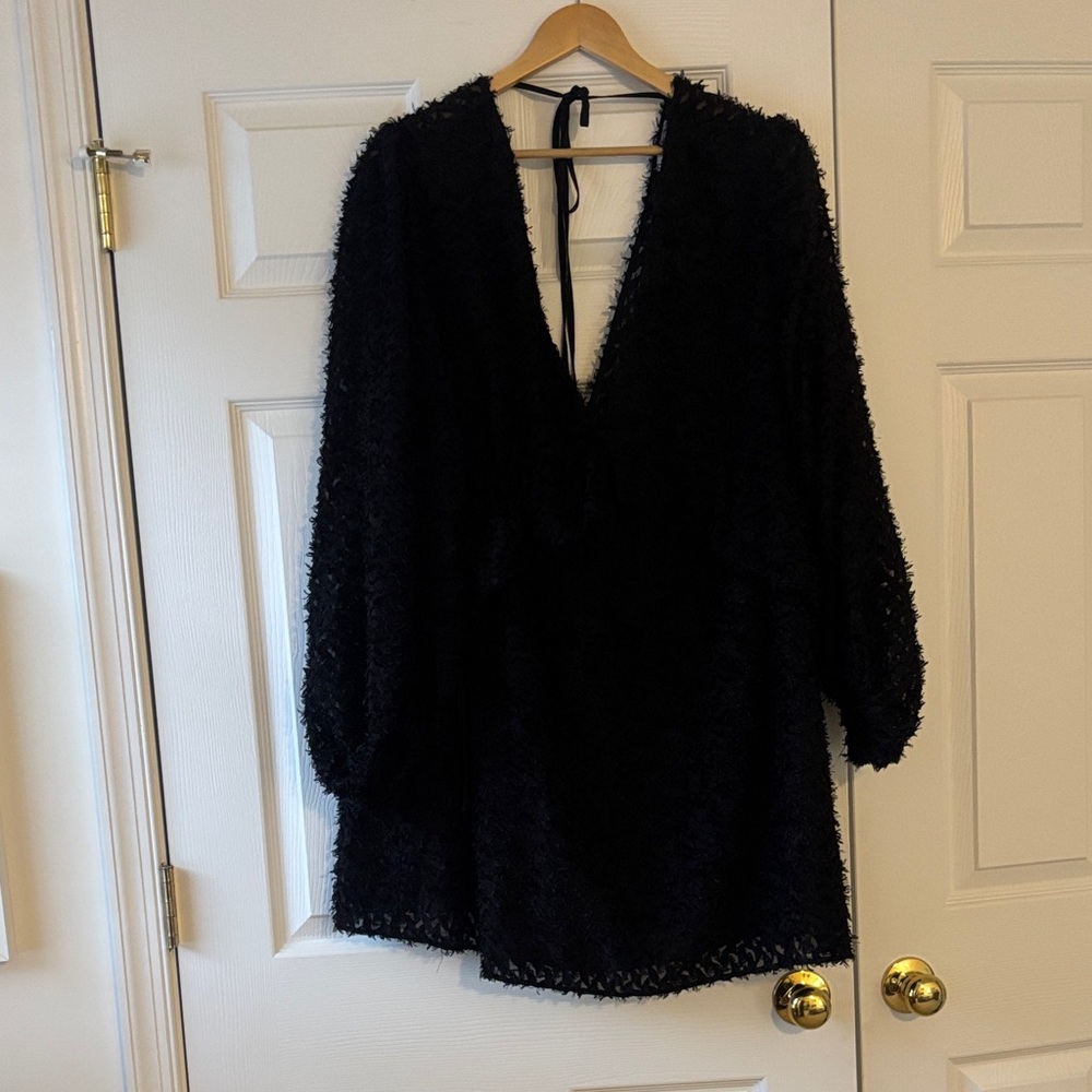 Topshop Black Mini Deep V Dress